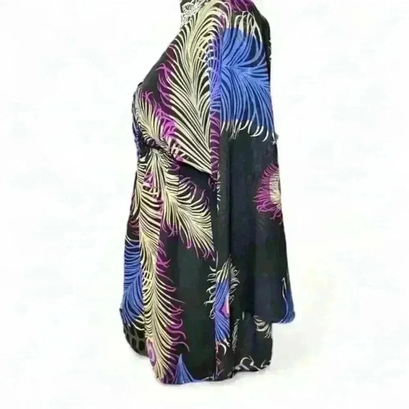 Boston Proper Peacock Feather Print Boho Blouse Small - Picture 2 of 4